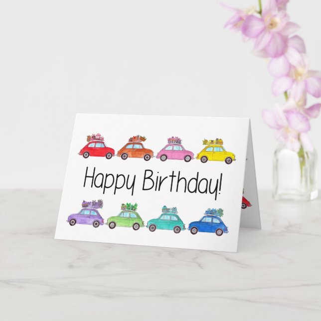 Tarjeta Cumpleaños de Retro Fiat 500 (Orquídea)