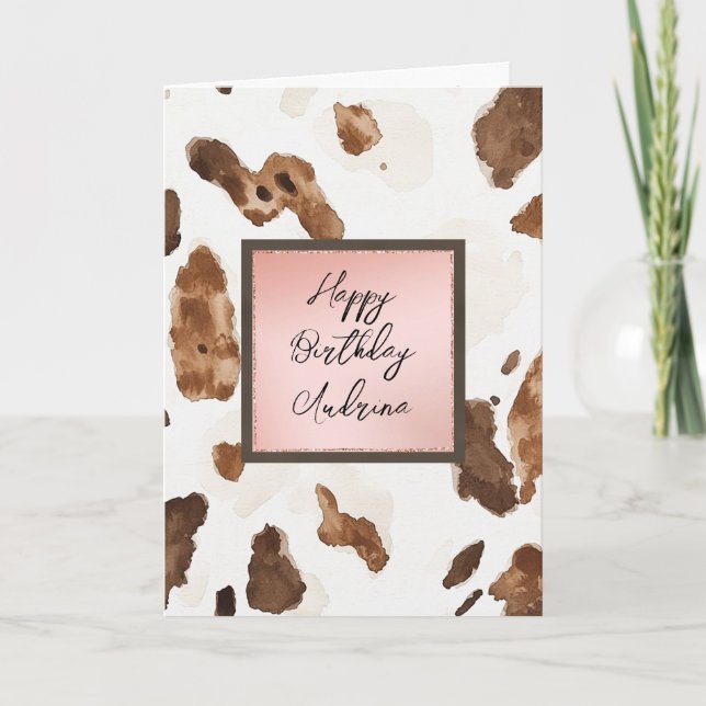 Tarjeta Cumpleaños de Rosa con Estampado Animal de Crema d (Anverso)