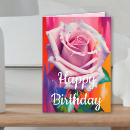 Tarjeta Cumpleaños de Rosa de Primavera Rosa Brillante y A