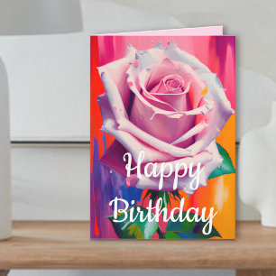 Tarjeta Cumpleaños de Rosa de Primavera Rosa Brillante y A