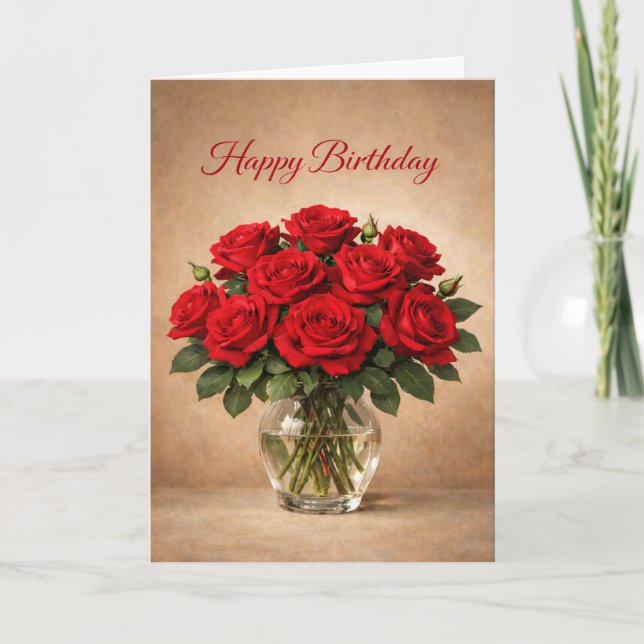 Tarjeta Cumpleaños de Rosas Rojas Clásicas (Anverso)