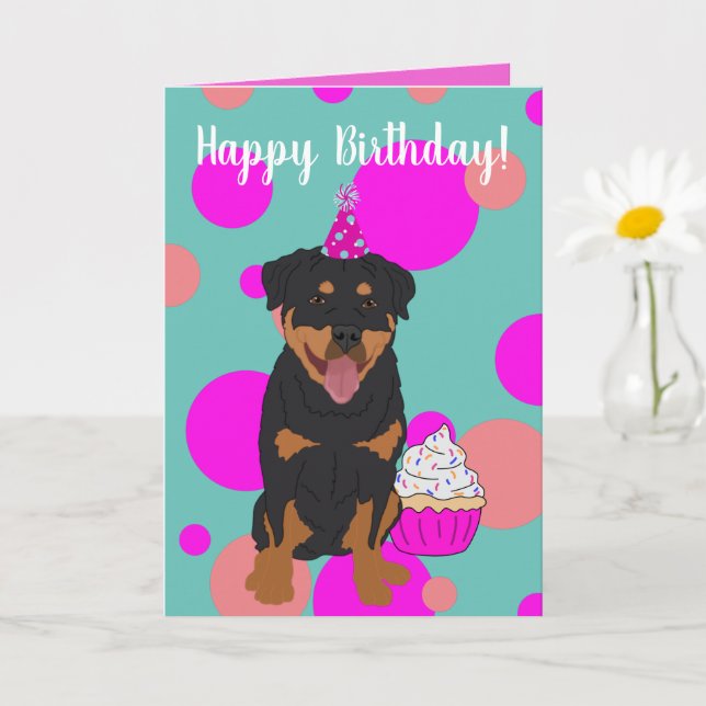 Tarjeta Cumpleaños de Rottweiler (Planta pequeña)