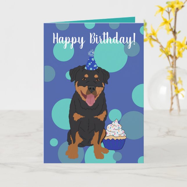Tarjeta Cumpleaños de Rottweiler (flor amarilla)