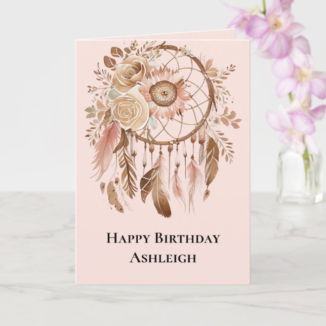 Tarjeta Cumpleaños de Rubor Pink Floral Dream Catcher (Orquídea)