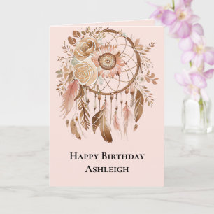 Tarjeta Cumpleaños de Rubor Pink Floral Dream Catcher