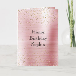 Tarjeta Cumpleaños de Rubor Pink Glam Gold Sparkle Confett