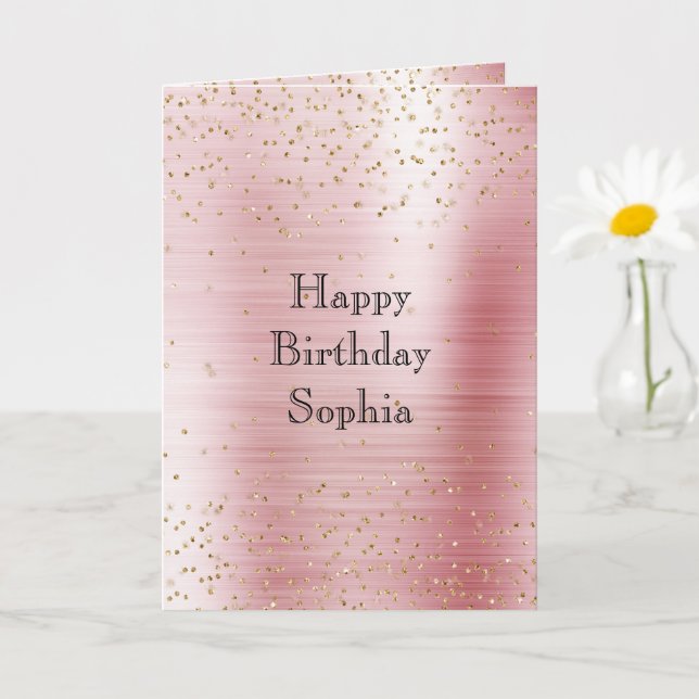 Tarjeta Cumpleaños de Rubor Pink Glam Gold Sparkle Confett (Planta pequeña)