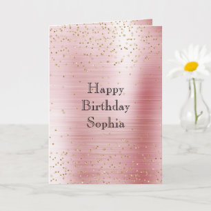 Tarjeta Cumpleaños de Rubor Pink Glam Gold Sparkle Confett