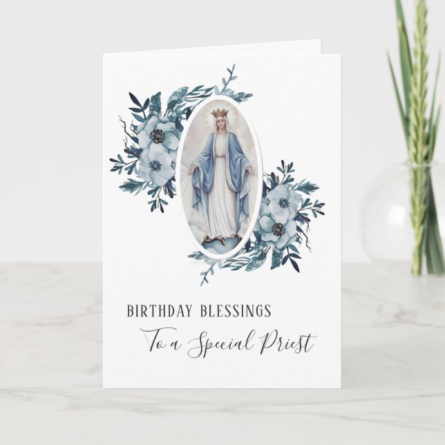 Tarjeta Cumpleaños de Sacerdote | Santísima Virgen Madre M (Anverso)