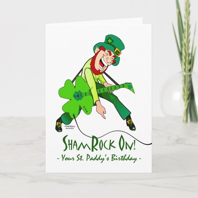Tarjeta Cumpleaños de San Patricio, Estrella del Rock, Sha (Anverso)