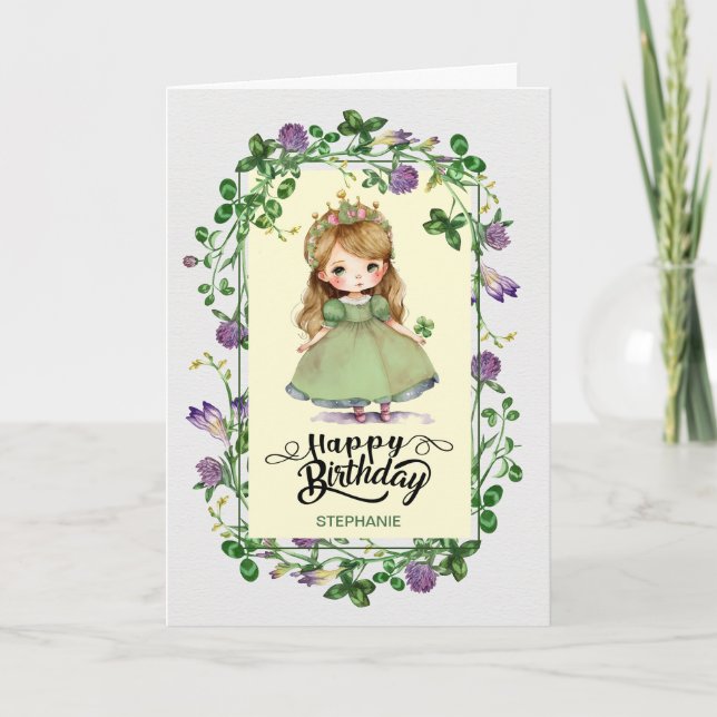 Tarjeta Cumpleaños de San Patricio. Pequeña Princesa Irlan (Anverso)