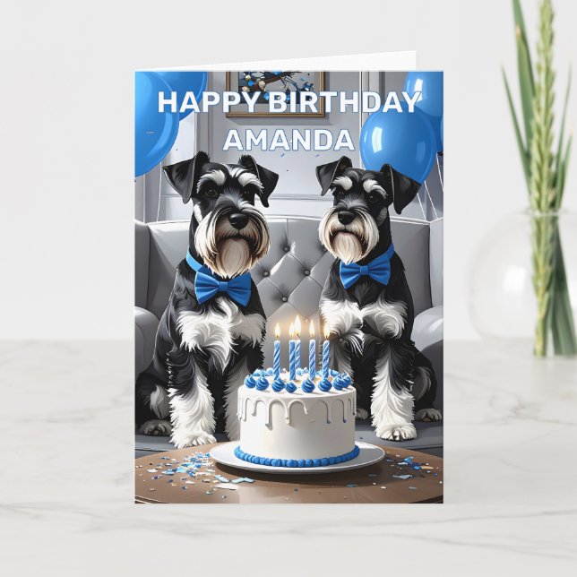 Tarjeta Cumpleaños de Schnauzers en miniatura (Anverso)