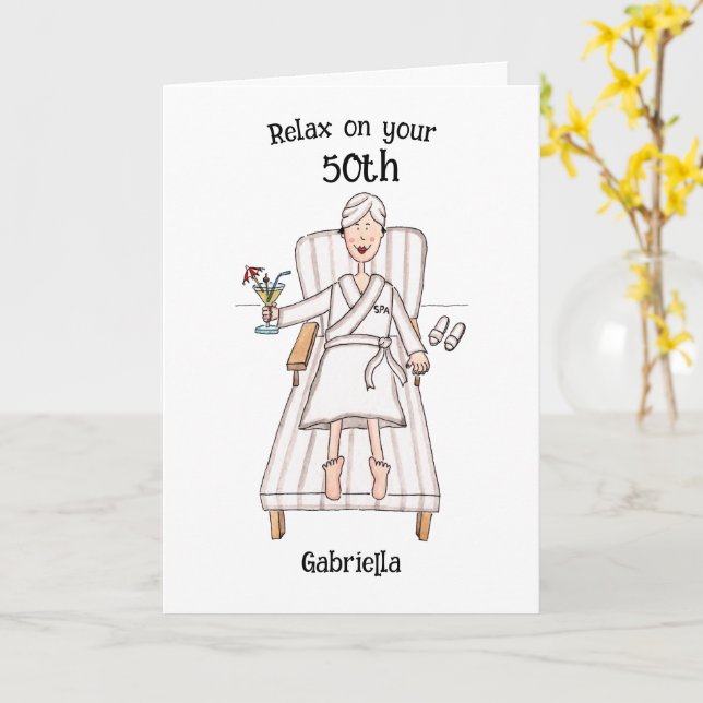 Tarjeta Cumpleaños de Señora Dama Edad Spa (flor amarilla)