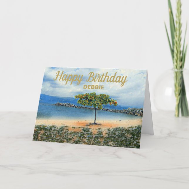 TARJETA CUMPLEAÑOS DE SERENE TROPICAL BEACH PERSONALIZADO (Anverso)