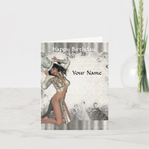 Tarjeta cumpleaños de showgirl de plata