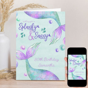 Tarjeta Cumpleaños de sirena Splashy & Sassy para cualquie