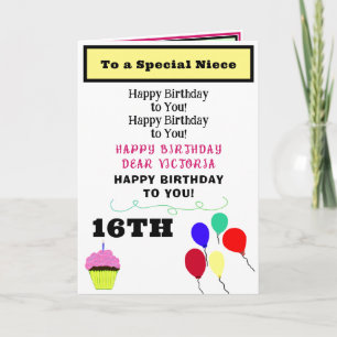 Tarjeta Cumpleaños de Sobrina Cupcake Rosa NAME Cualquier 