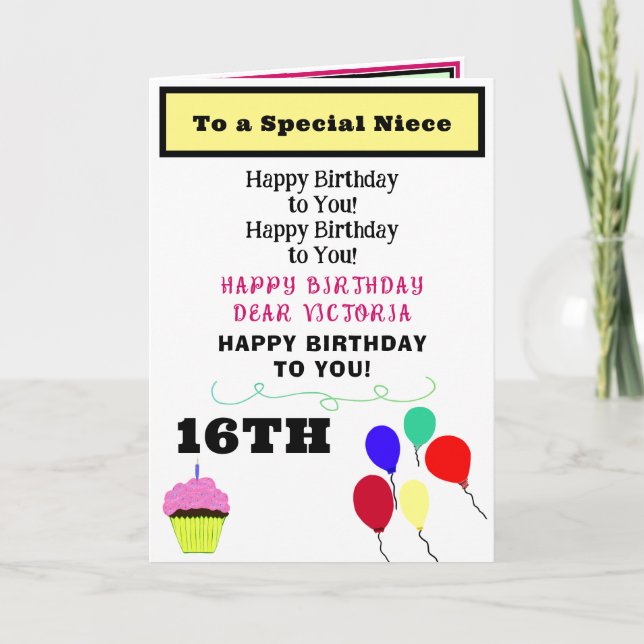 Tarjeta Cumpleaños de Sobrina Cupcake Rosa NAME Cualquier  (Anverso)