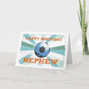 Tarjeta Cumpleaños de sobrino de fútbol con pelota, Naranj