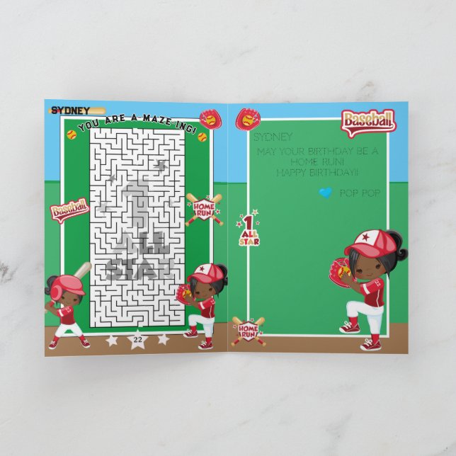 Tarjeta Cumpleaños de softball 'You Are A-Maze-ing Black G (Interior)