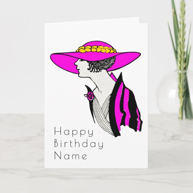 Tarjeta Cumpleaños de sombrero de ala ancha de mujer elega (Anverso)