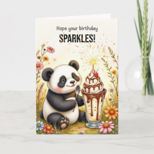 Tarjeta Cumpleaños de Sparkles Panda con helados Sundae