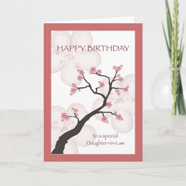 Tarjeta Cumpleaños de su cuñada, árbol de flores chino (Anverso)