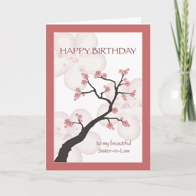 Tarjeta Cumpleaños de su cuñada, árbol de flores chino (Anverso)