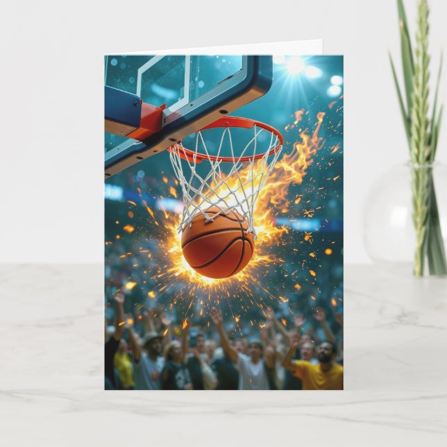 Tarjeta Cumpleaños de su nieto flameando baloncesto en la  (Anverso)