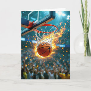 Tarjeta Cumpleaños de su nieto flameando baloncesto en la 