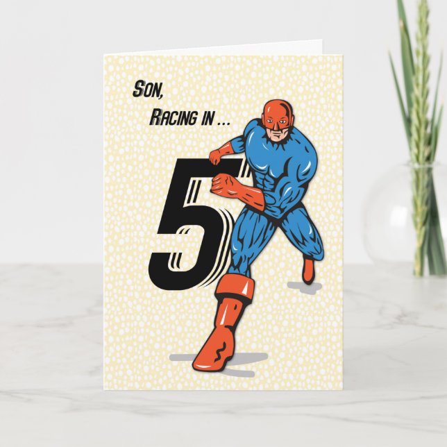 Tarjeta Cumpleaños de superhéroe de 5 años (Anverso)
