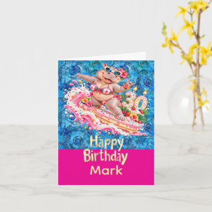 Tarjeta Cumpleaños de surfista hipopótamo 30