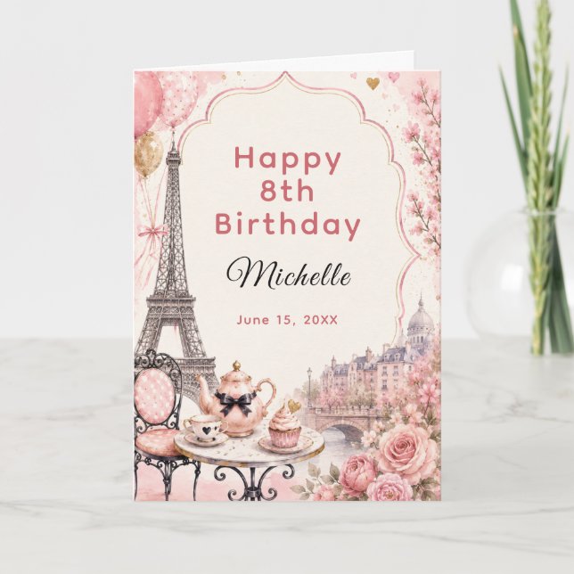 Tarjeta Cumpleaños de Té Rosa de París (Anverso)