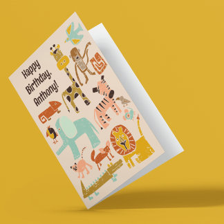 Tarjeta Cumpleaños de tener animales de la jungla en un dí