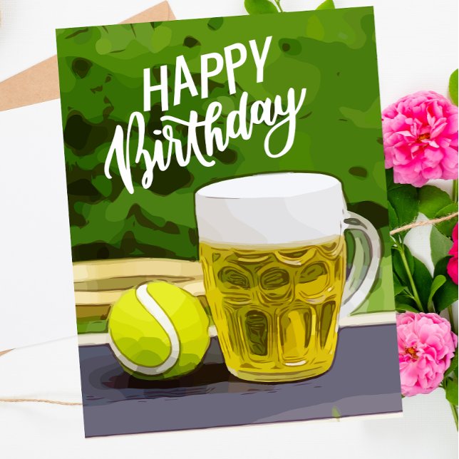 Tarjeta Cumpleaños de tenis con estruendo de cerveza y bol (Subido por el creador)