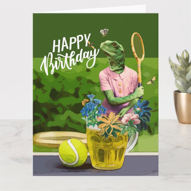 Tarjeta Cumpleaños de tenis con estruendo de cerveza y bol (Planta pequeña)