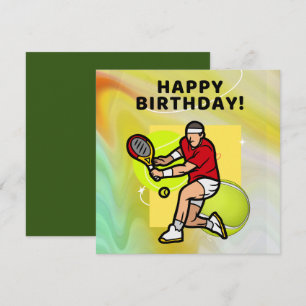 Tarjeta Cumpleaños de tenis con jugador de tenis con tarje