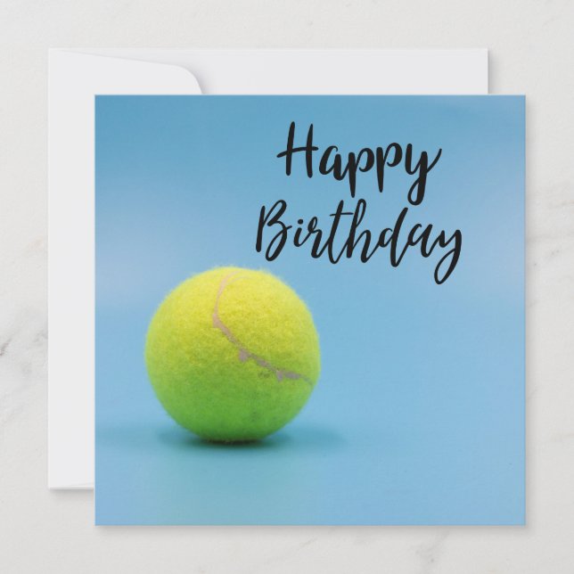 Tarjeta Cumpleaños de tenis con pelota y raqueta azul (Anverso)