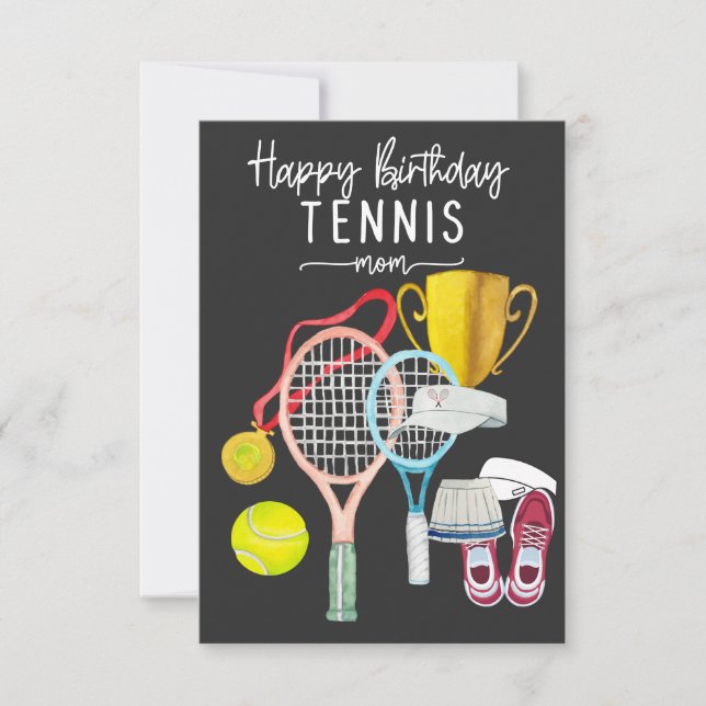 Tarjeta Cumpleaños de tenis con raqueta y bola para mamá m (Anverso)