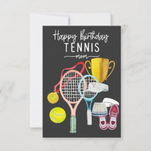 Tarjeta Cumpleaños de tenis con raqueta y bola para mamá m
