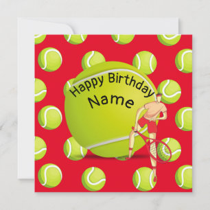 Tarjeta Cumpleaños de tenis con tenista rojo