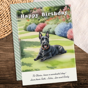 Tarjeta Cumpleaños de Terrier Escocés en el Jardín Acuarel