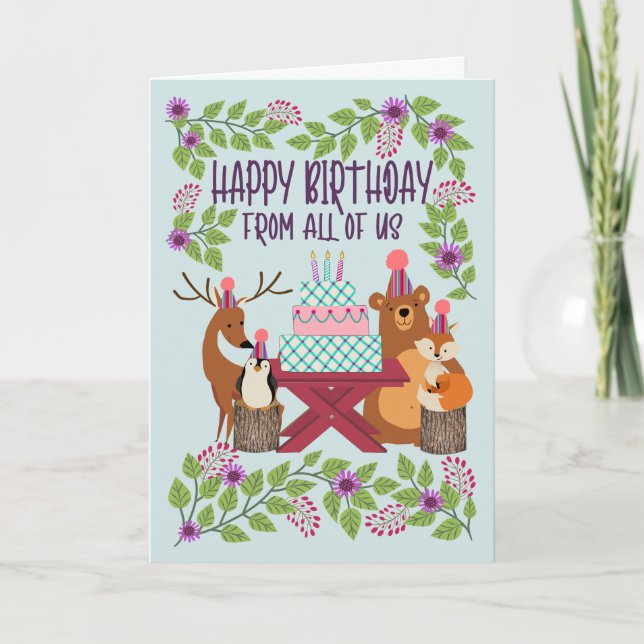 Tarjeta Cumpleaños de todos los animales del bosque (Anverso)