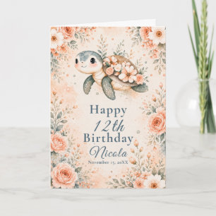 Tarjeta Cumpleaños de Tortuga Floral