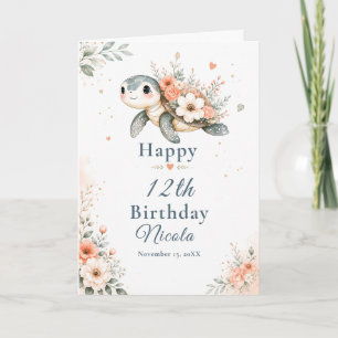 Tarjeta Cumpleaños de Tortuga Floral