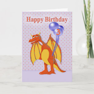 Tarjeta Cumpleaños de tres años con Dragón Personalizado