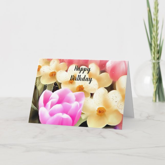 Tarjeta Cumpleaños de Tulipanes y Narcisos (Anverso)