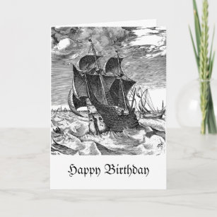 Tarjeta Cumpleaños de un barco pirata divertido sobre la c