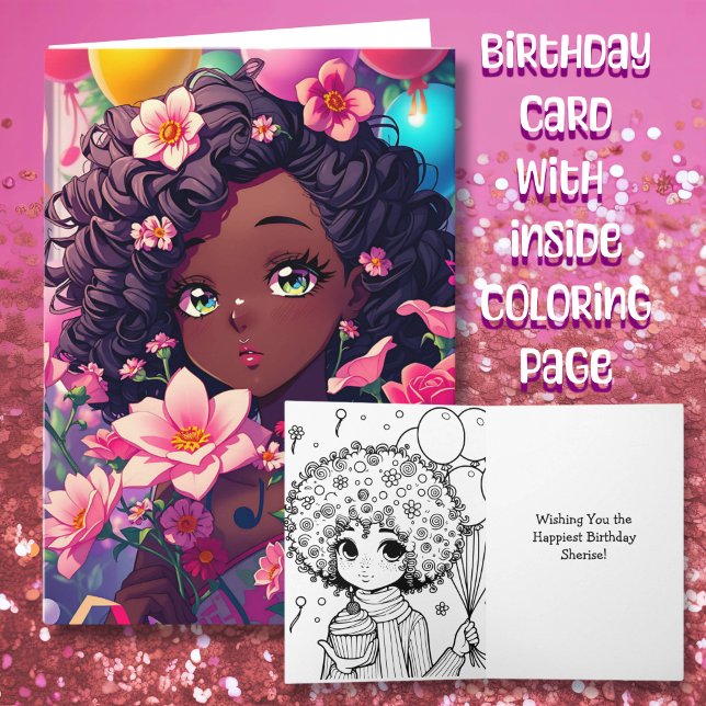 Tarjeta Cumpleaños de un Chica de anime afroamericano (Subido por el creador)