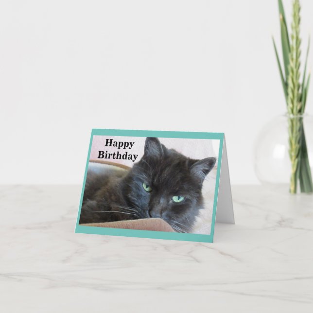 Tarjeta Cumpleaños de un gato negro lindo (Anverso)